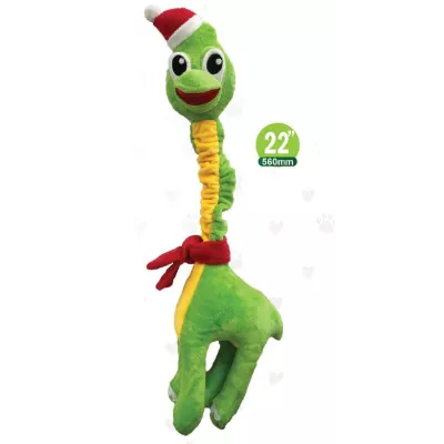Christmas Plush dog play toy,The Jumbo Gnawer Dinosaur push toy with pull Me and I Squeak feature - 22-inch Festive Dog Toy.