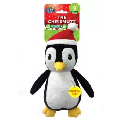 Christmas Plush dog play toy, The Chrismutt Penguin 9 Inch - with squeaker belly. Festive Dog Toy.
