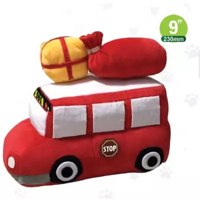 Christmas Plush dog play toy, The Kiddle Express - with school bus plush toy with durable Squeaker in the middle - Festive Dog Toy 9 Inch.